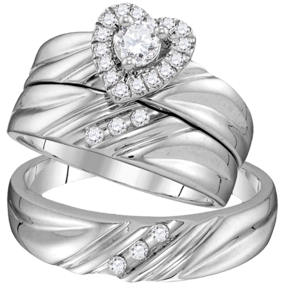 Keene Jewelers 10kt White Gold His Hers Round Diamond Heart Matching Wedding Set 3/8 Cttw