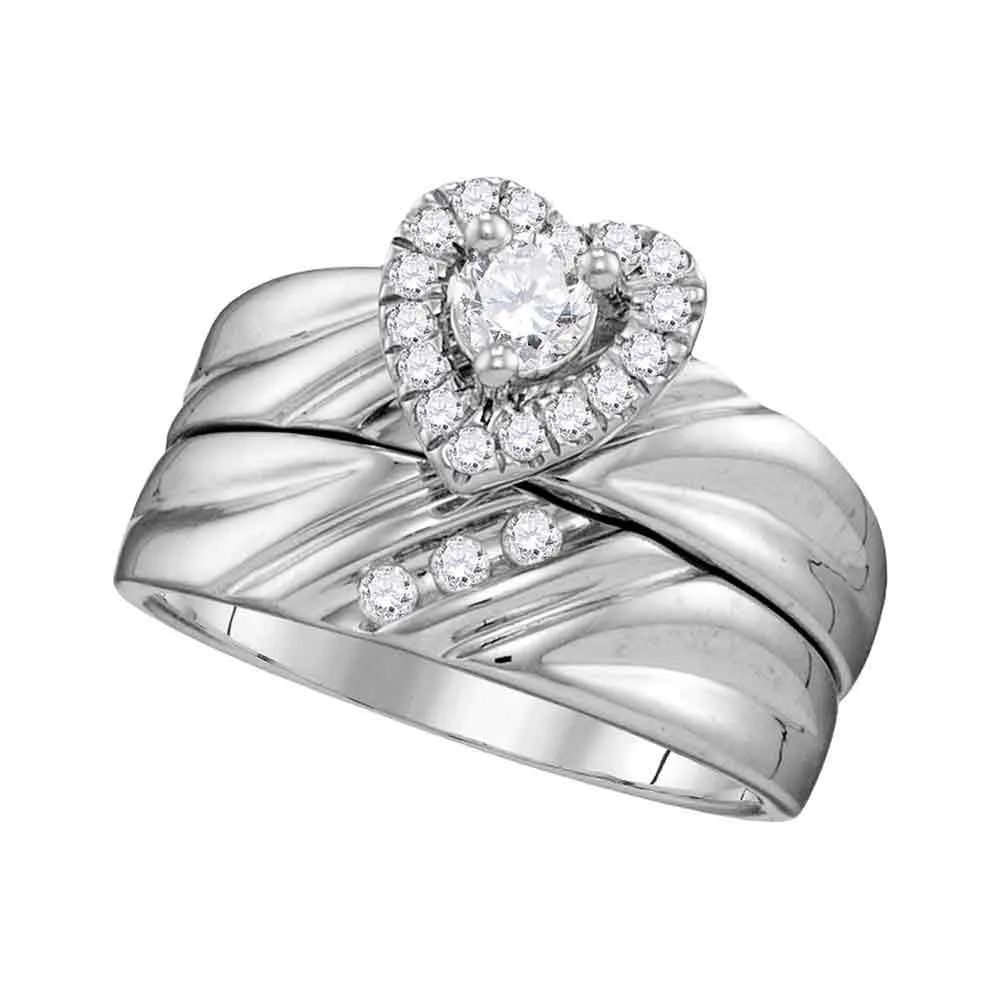 Keene Jewelers 10kt White Gold His Hers Round Diamond Heart Matching Wedding Set 3/8 Cttw