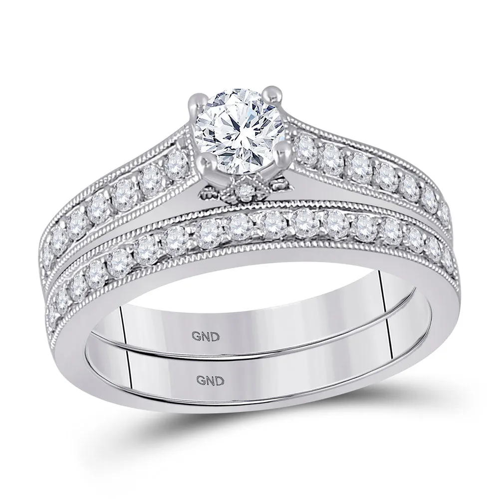 Keene Jewelers 14kt White Gold Round Diamond Bridal Wedding Ring Band Set 3/4 Cttw