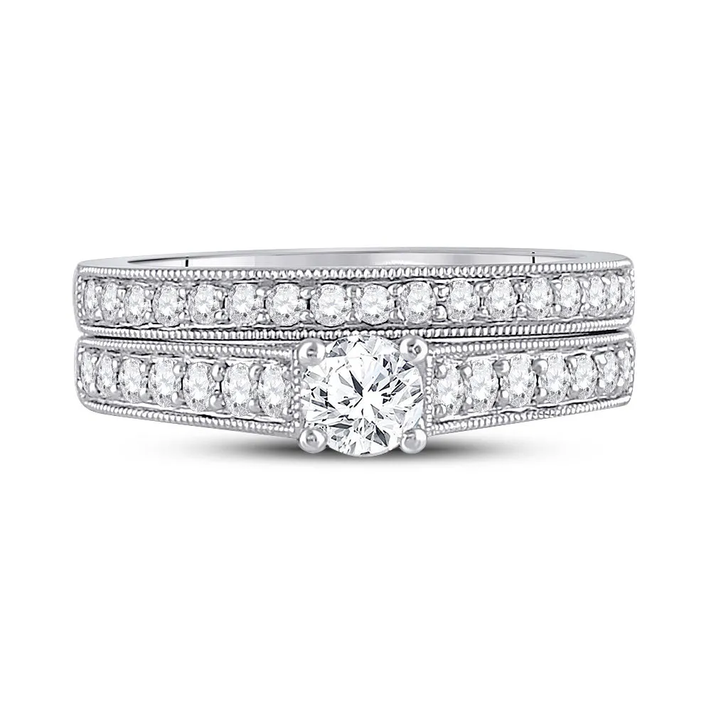 Keene Jewelers 14kt White Gold Round Diamond Bridal Wedding Ring Band Set 3/4 Cttw