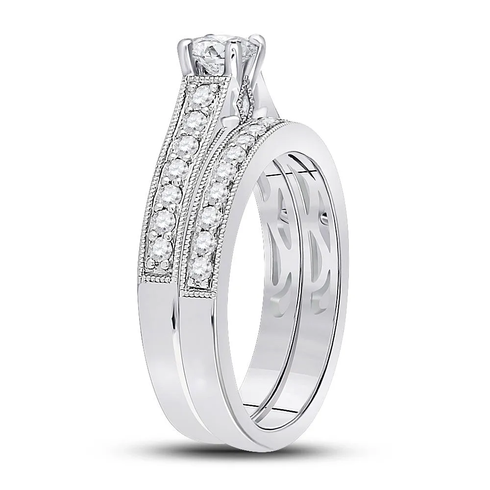 Keene Jewelers 14kt White Gold Round Diamond Bridal Wedding Ring Band Set 3/4 Cttw