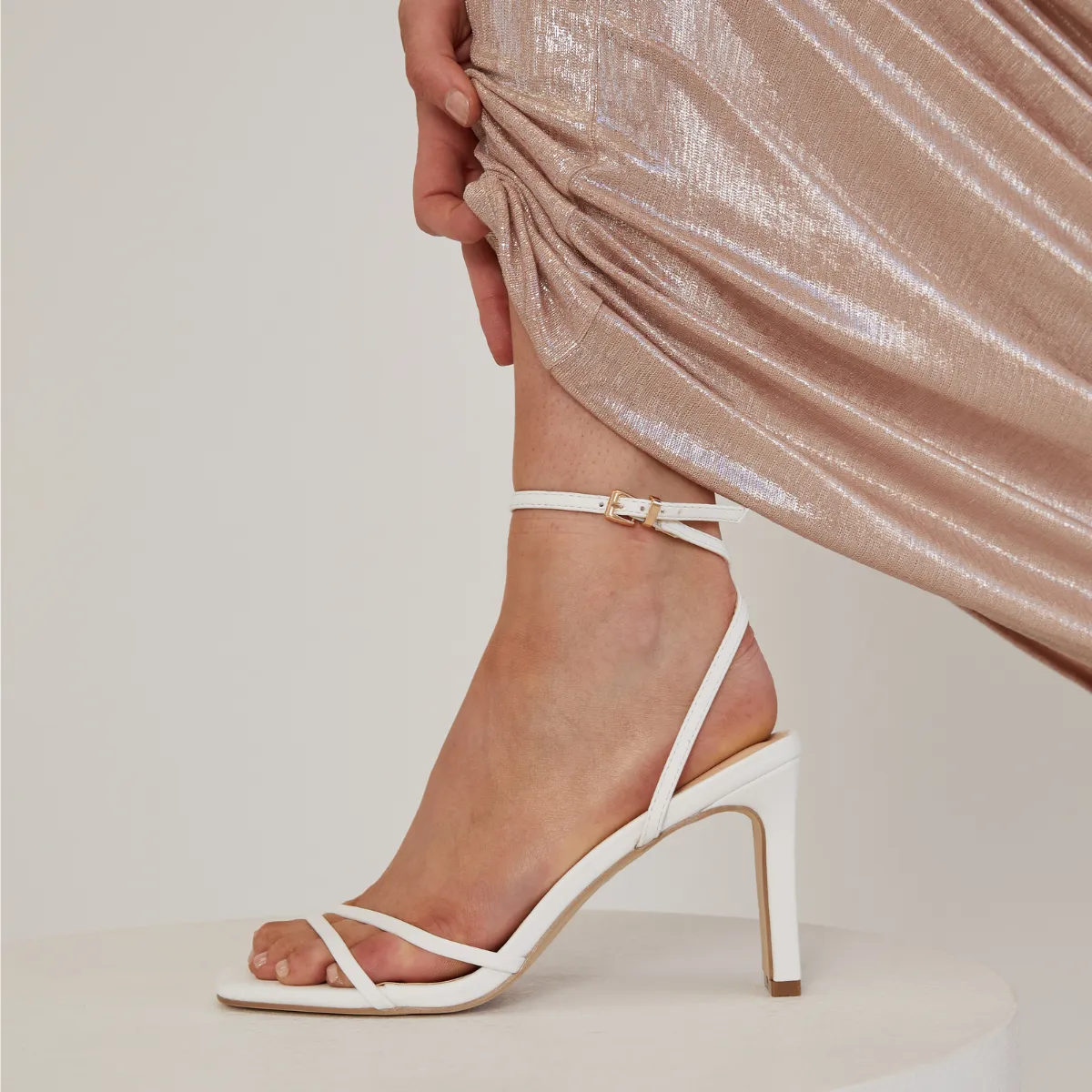 Kimmy Slim Strappy Heels - White Smooth