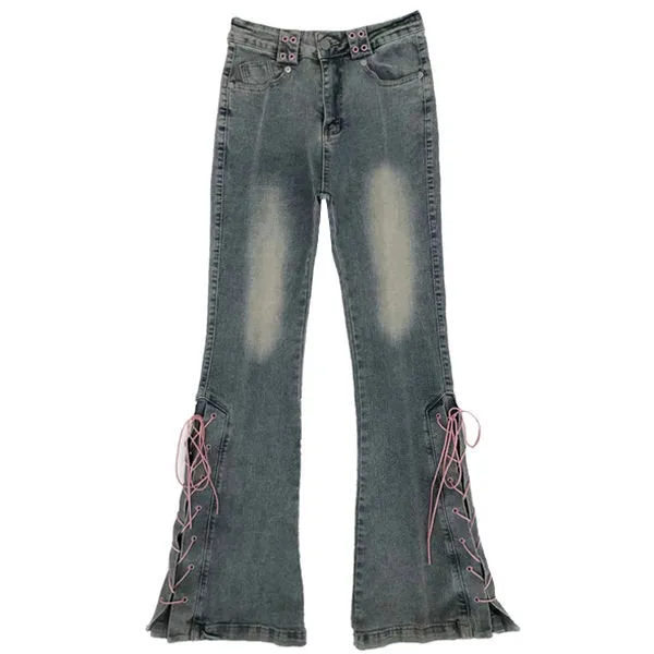 Lace Up Flared Jeans