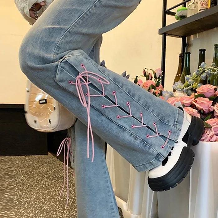 Lace Up Flared Jeans