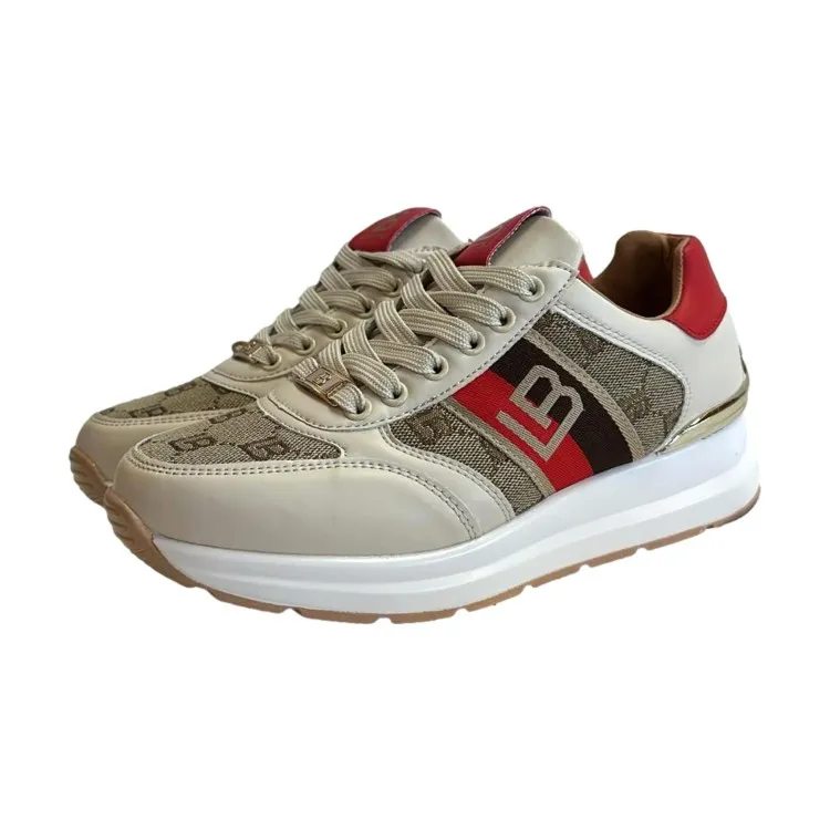 Laura Biagiotti Platform Kid Sneakers 8408 Donna Beige Red