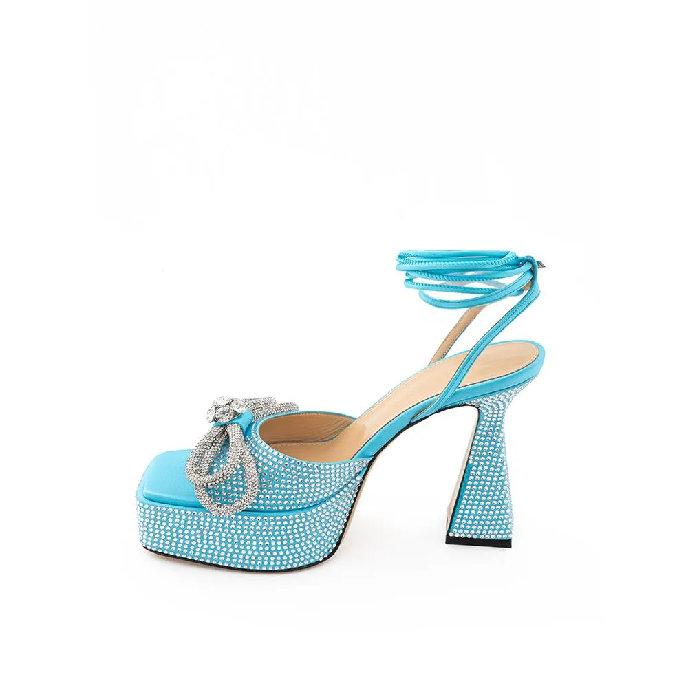 Light Blue Leather Platforms with Wedge