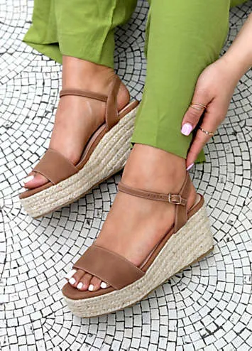 Linzi Illusion Tan Rope Platform Wedges | Grattan