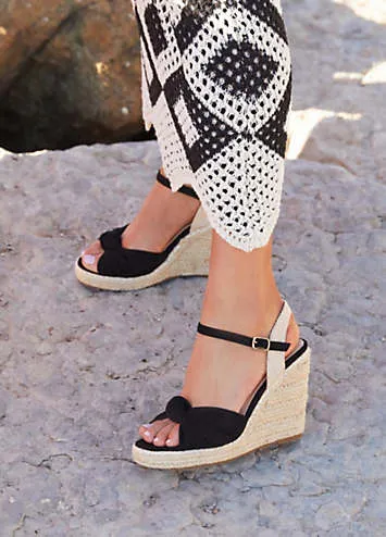 Black Knotted Strap Wedges at Kaleidoscope