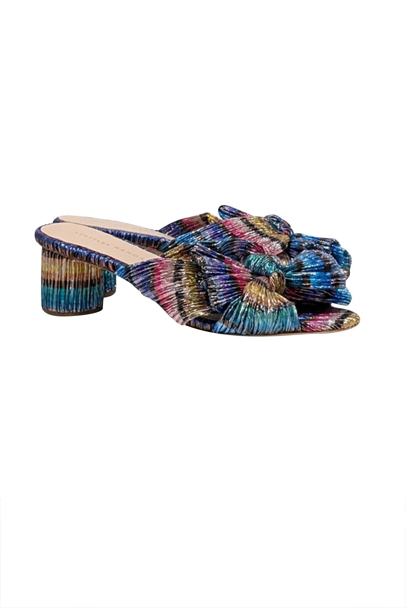 Loeffler Randall - Rainbow Metallic Pleated Knot Mules Sz 6.5