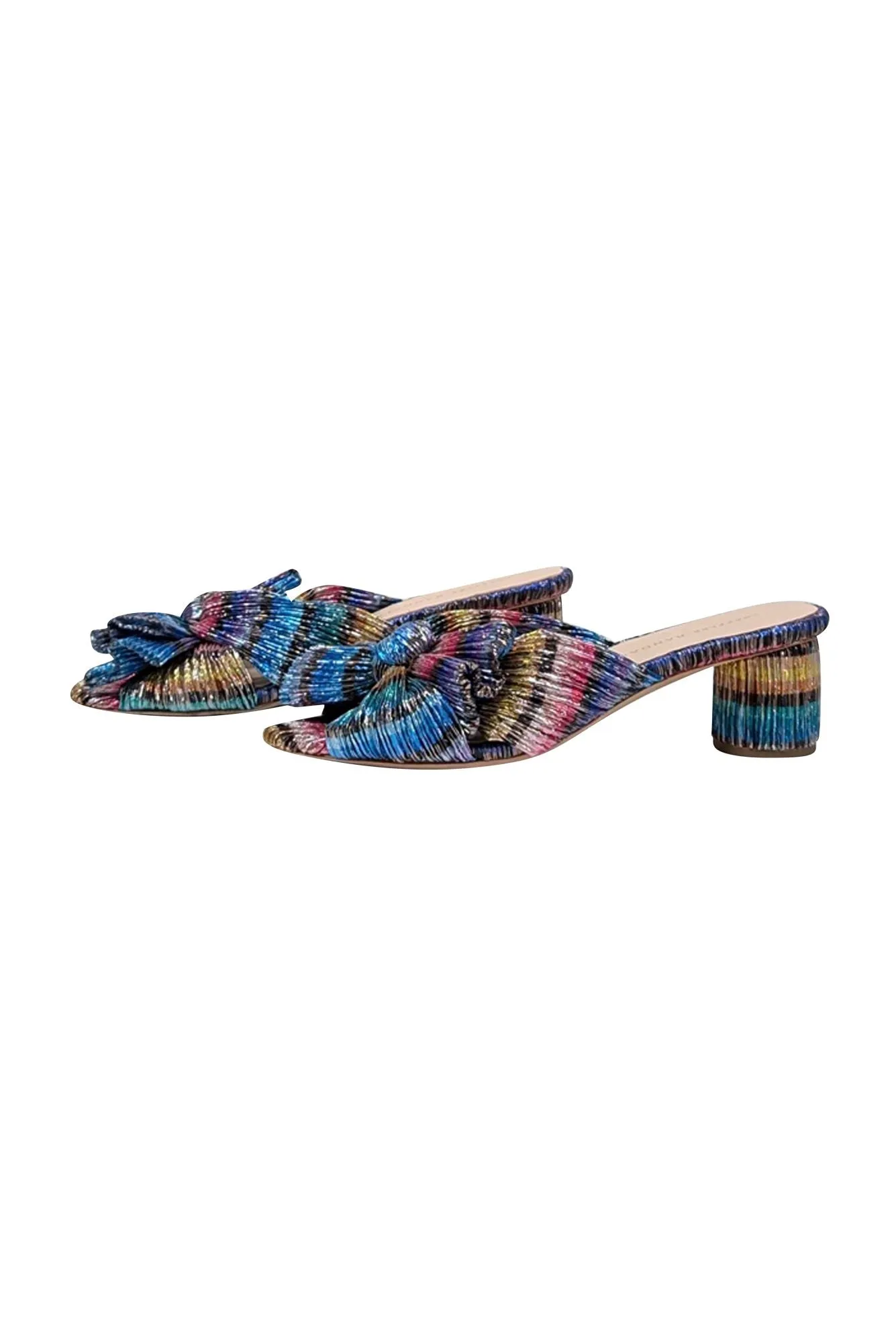 Loeffler Randall - Rainbow Metallic Pleated Knot Mules Sz 6.5