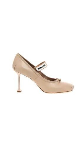 Nude Leather Pumps with Logo