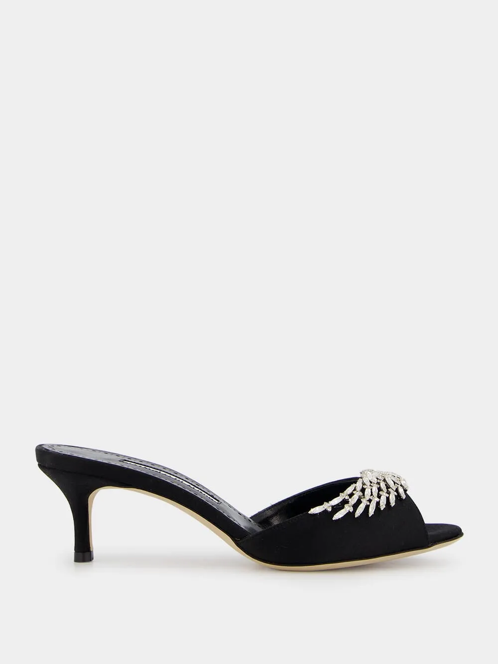 Lumada Black Satin Jewel Mules