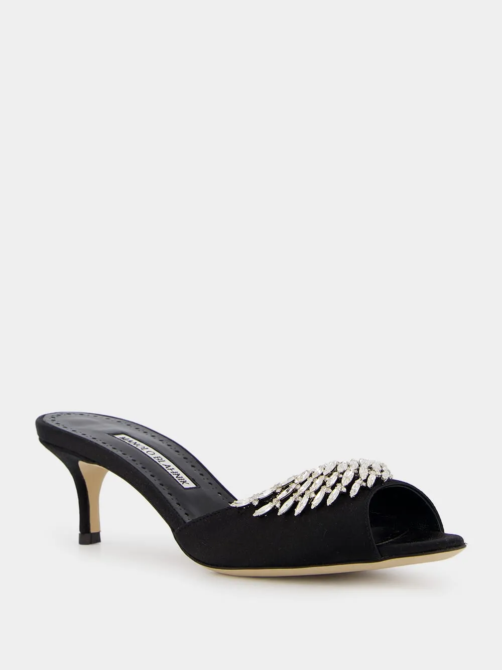 Lumada Black Satin Jewel Mules