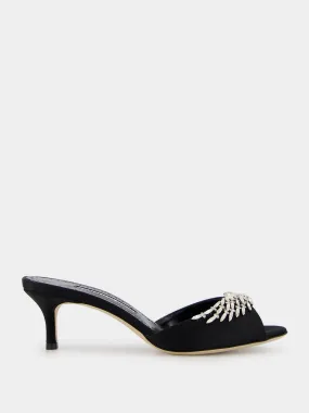 Lumada Black Satin Jewel Mules