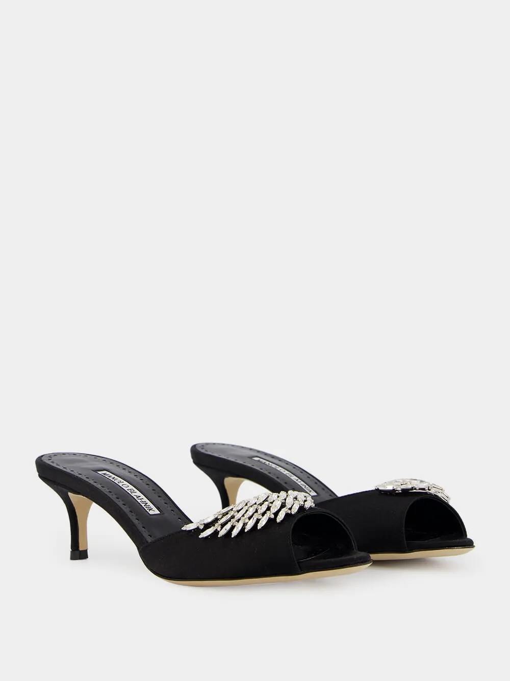 Lumada Black Satin Jewel Mules