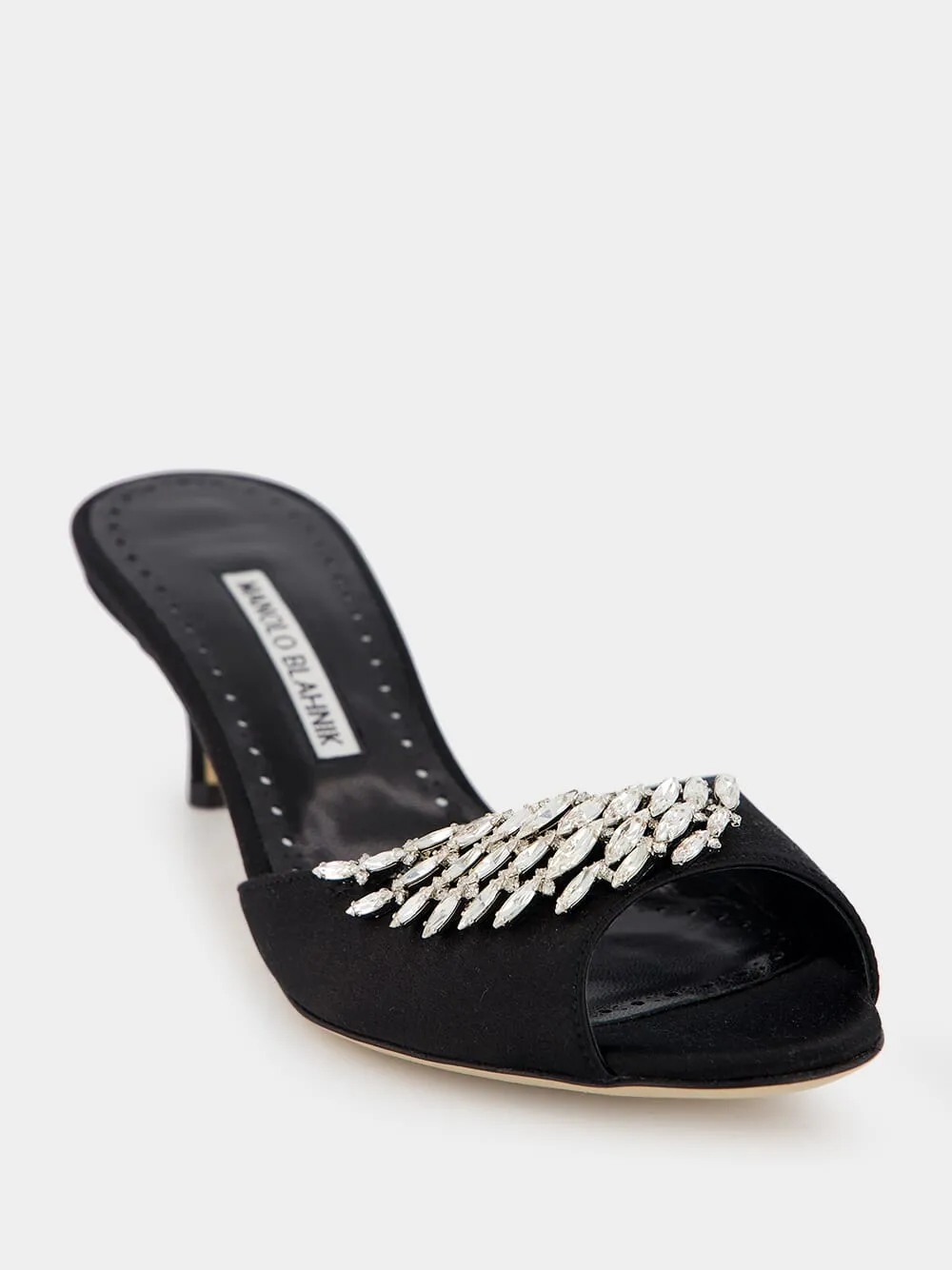 Lumada Black Satin Jewel Mules