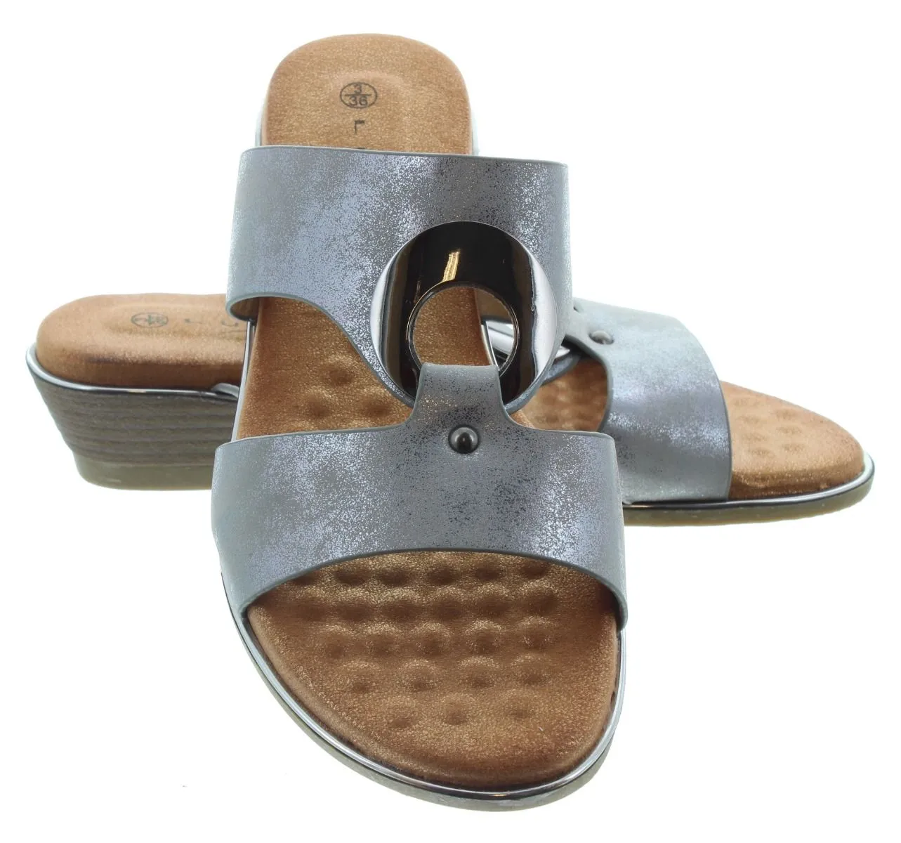 LUNAR Ladies Manby Mules In Pewter