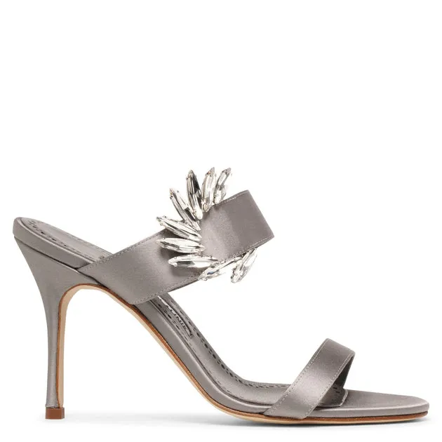 Manolo Blahnik Chivela 90 grey satin mules