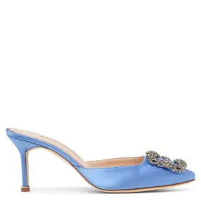 Manolo Blahnik Hangisimu 70 light blue satin mules