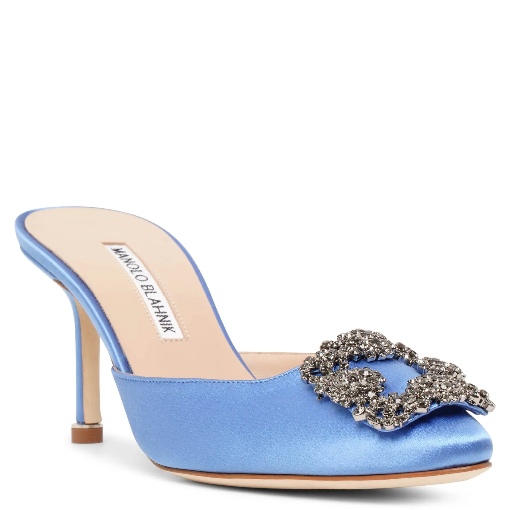 Manolo Blahnik Hangisimu 70 light blue satin mules