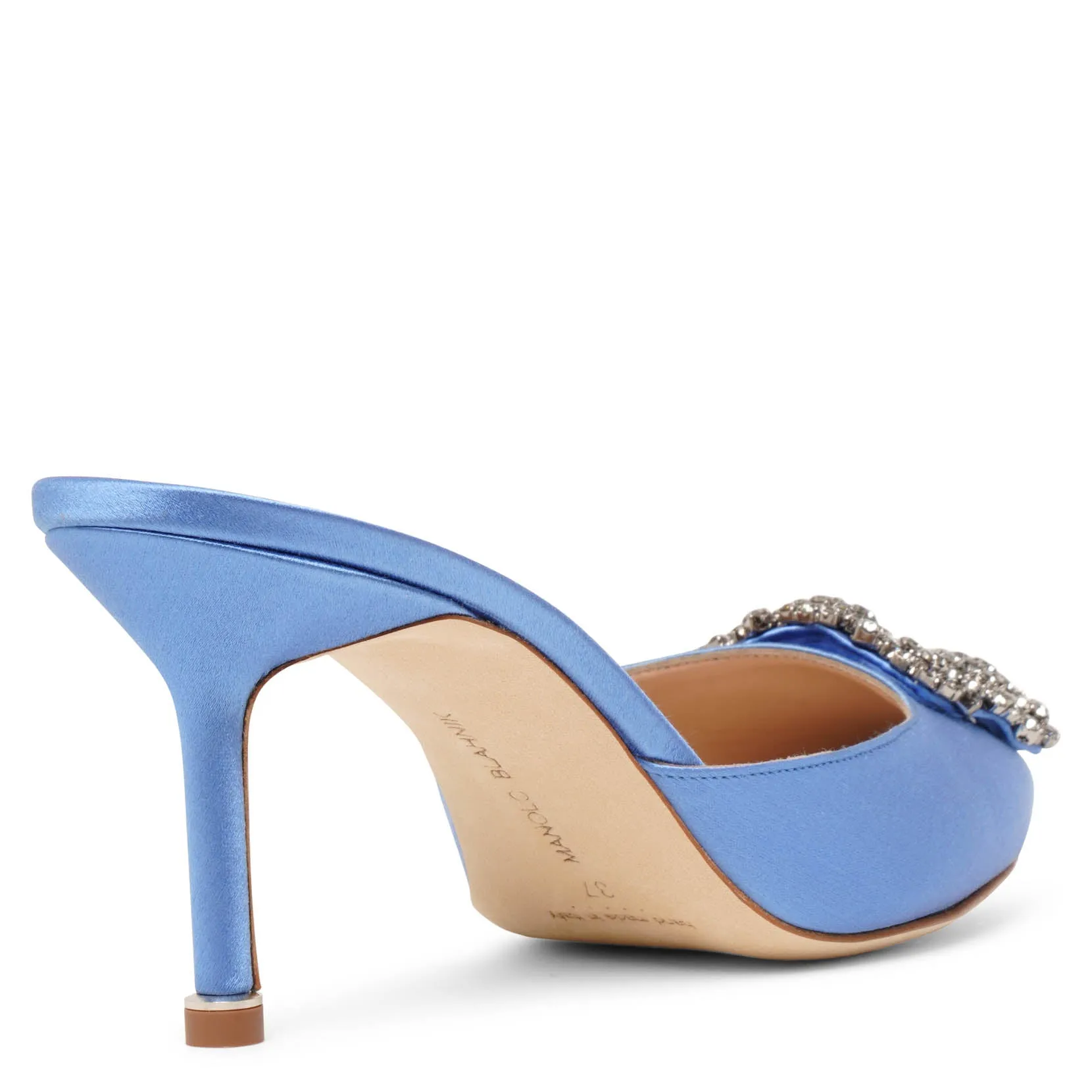 Manolo Blahnik Hangisimu 70 light blue satin mules