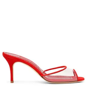 Manolo Blahnik Jadifa 70 red suede pvc mules