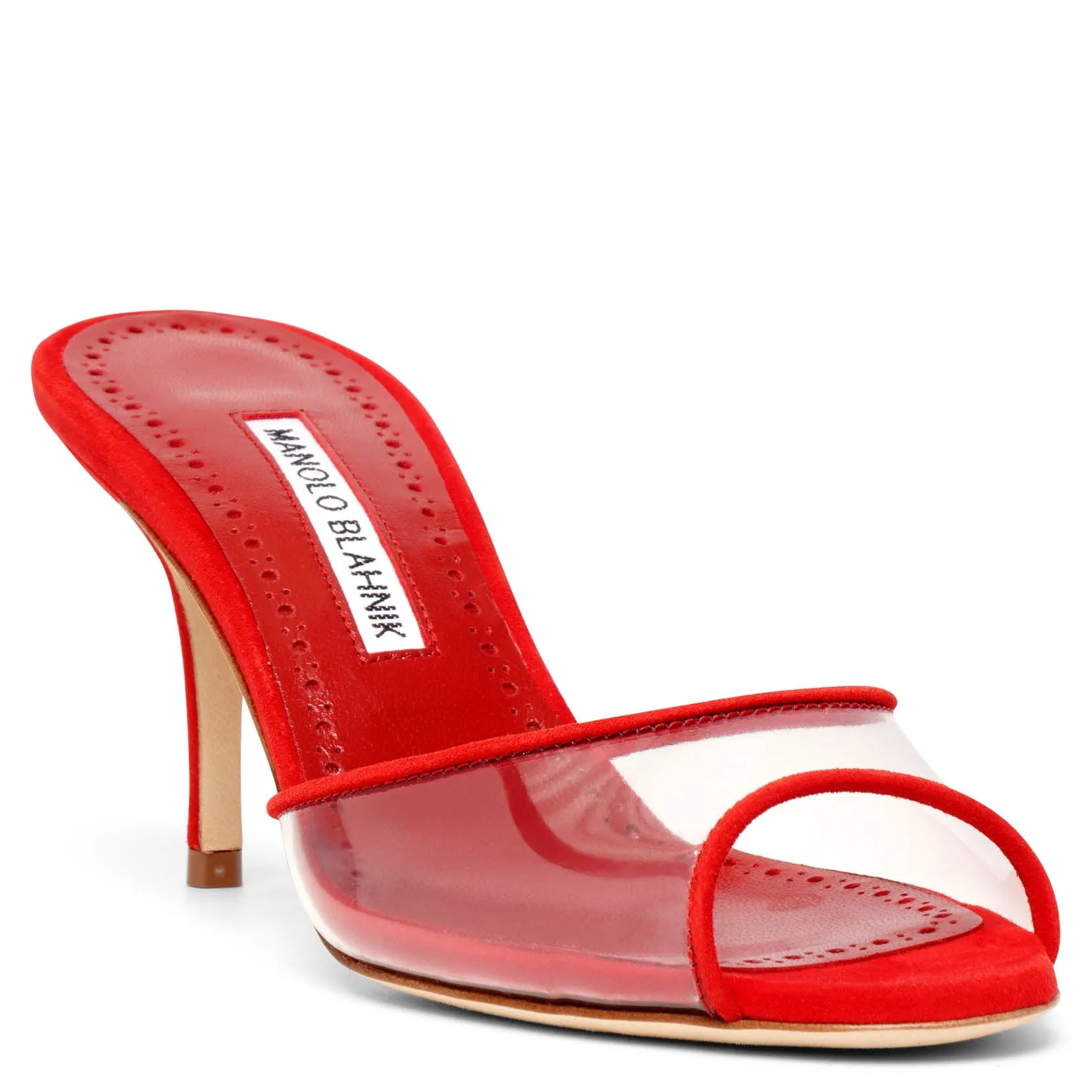 Manolo Blahnik Jadifa 70 red suede pvc mules