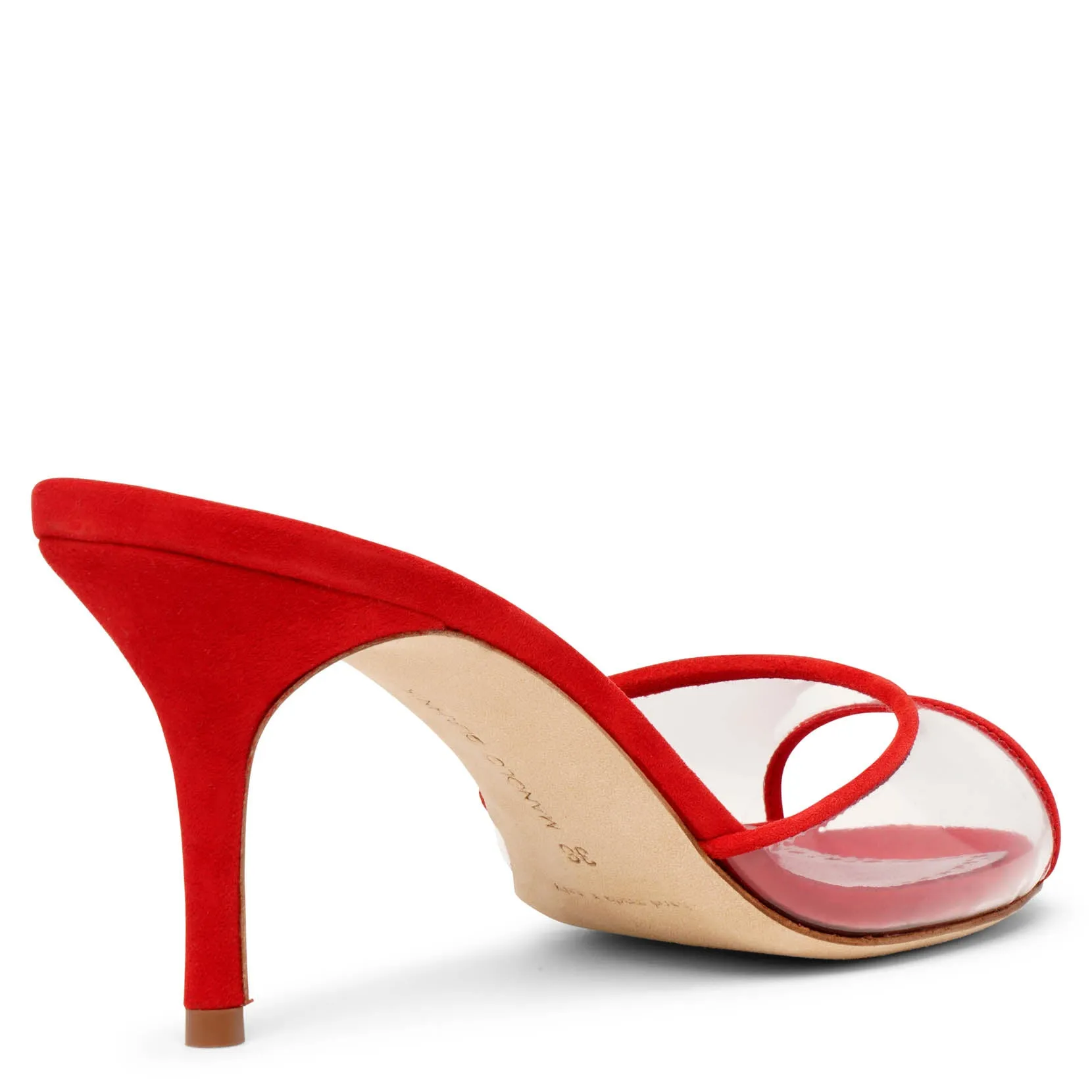 Manolo Blahnik Jadifa 70 red suede pvc mules