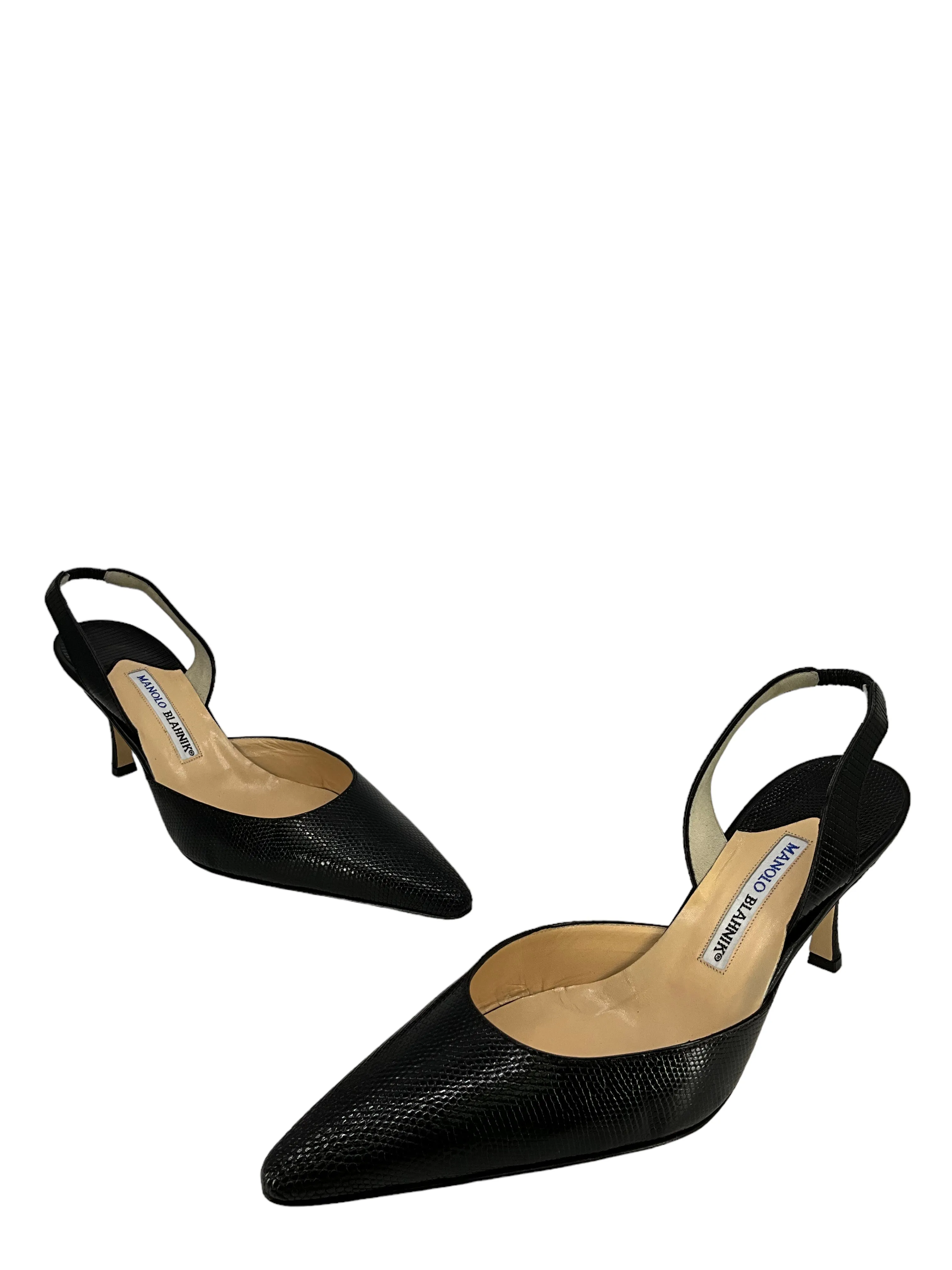 Manolo Blahnik Reptile Skin Slingback Heels