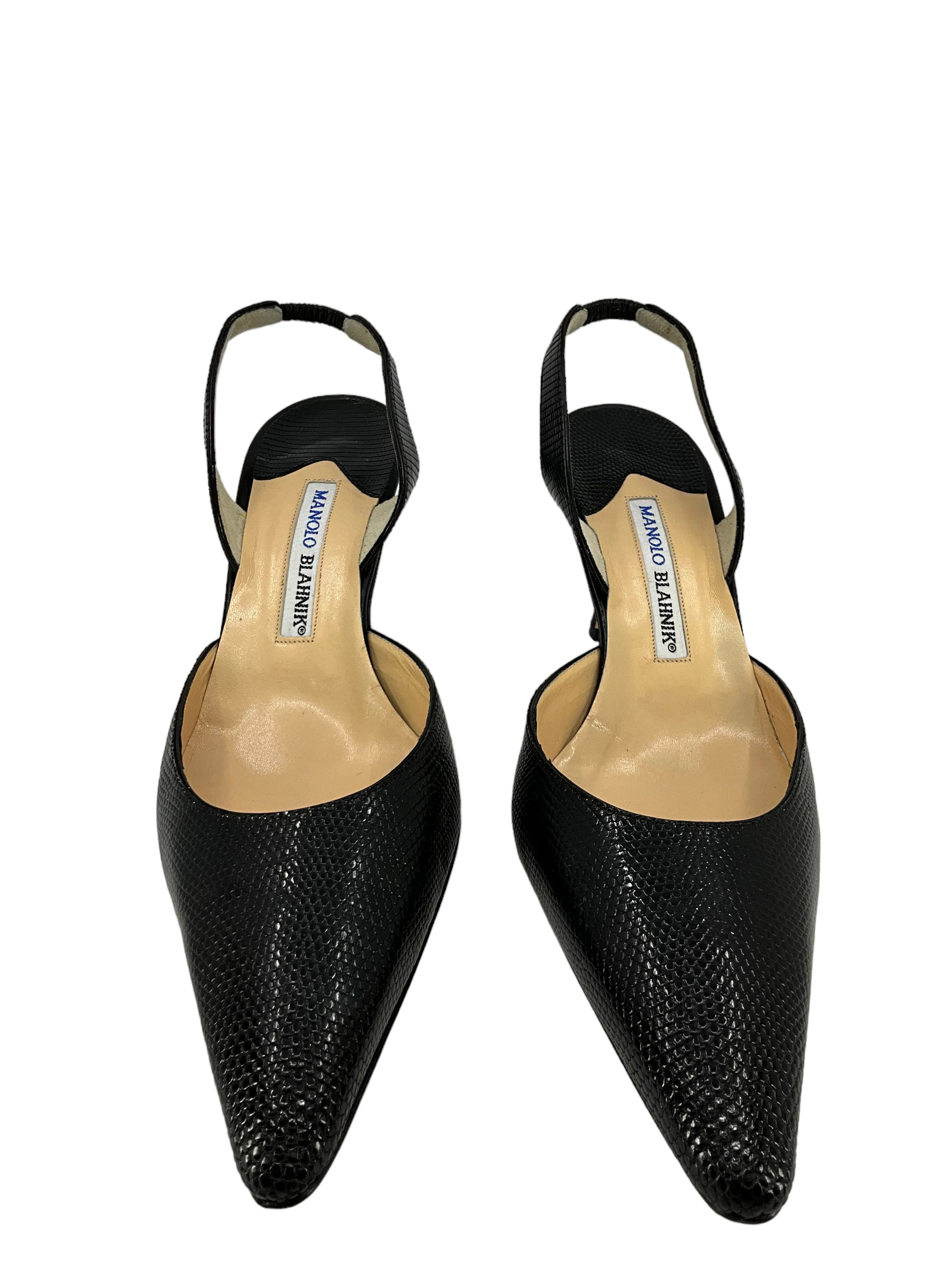 Manolo Blahnik Reptile Skin Slingback Heels