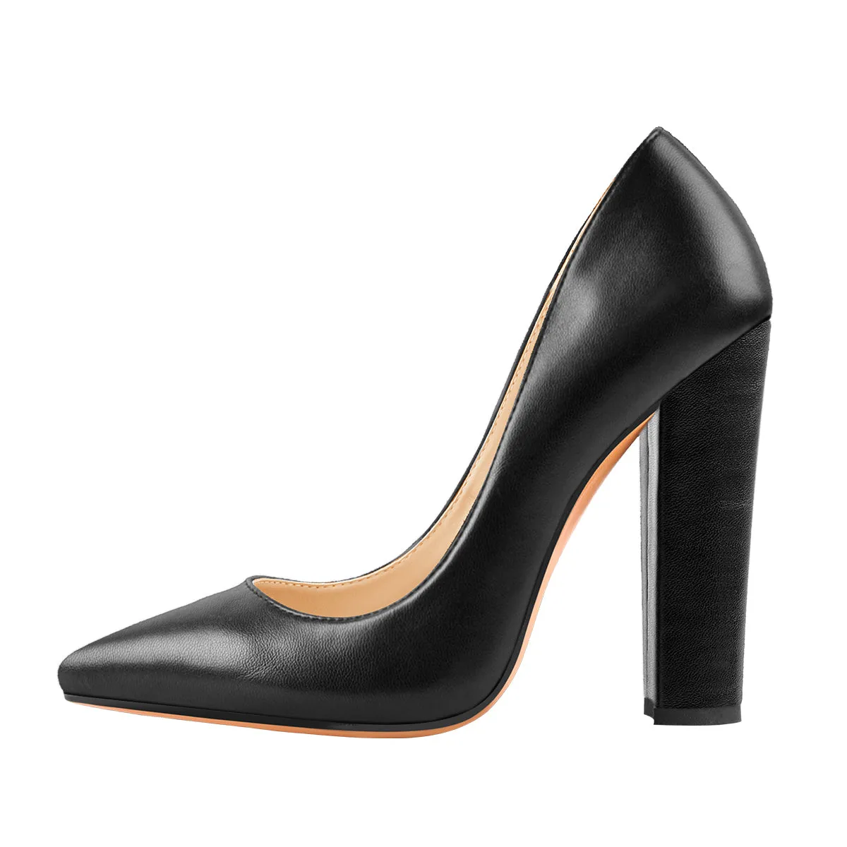 Classic Elegant Matte Black Chunky Heel Pointed Toe Pumps