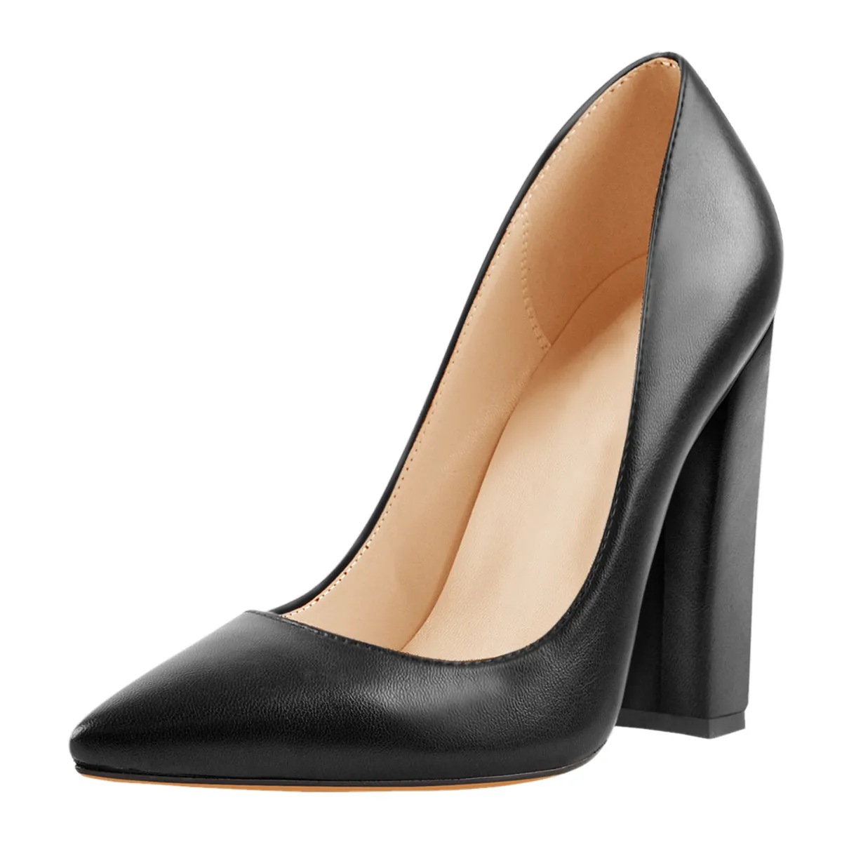 Classic Elegant Matte Black Chunky Heel Pointed Toe Pumps