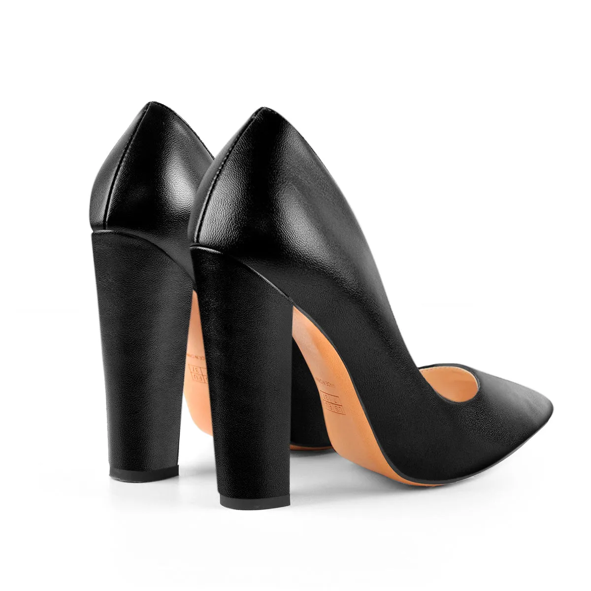 Classic Elegant Matte Black Chunky Heel Pointed Toe Pumps