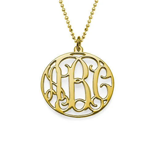 Medium Round Rimmed Cutout Monogram Pendant