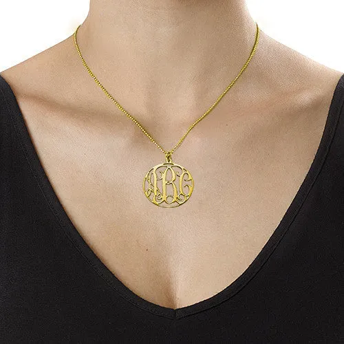 Medium Round Rimmed Cutout Monogram Pendant