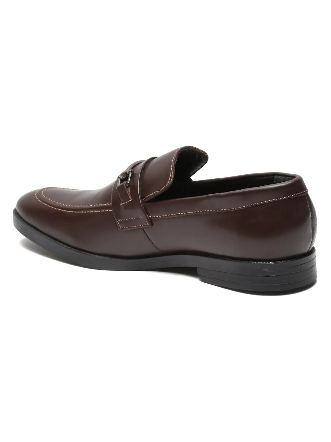 Men Brown Solid Leather Slip-On Formal Shoes