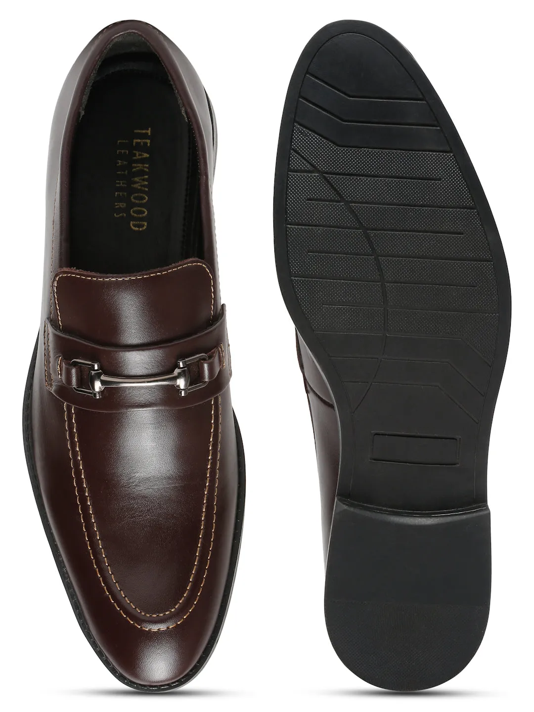 Men Brown Solid Leather Slip-On Formal Shoes