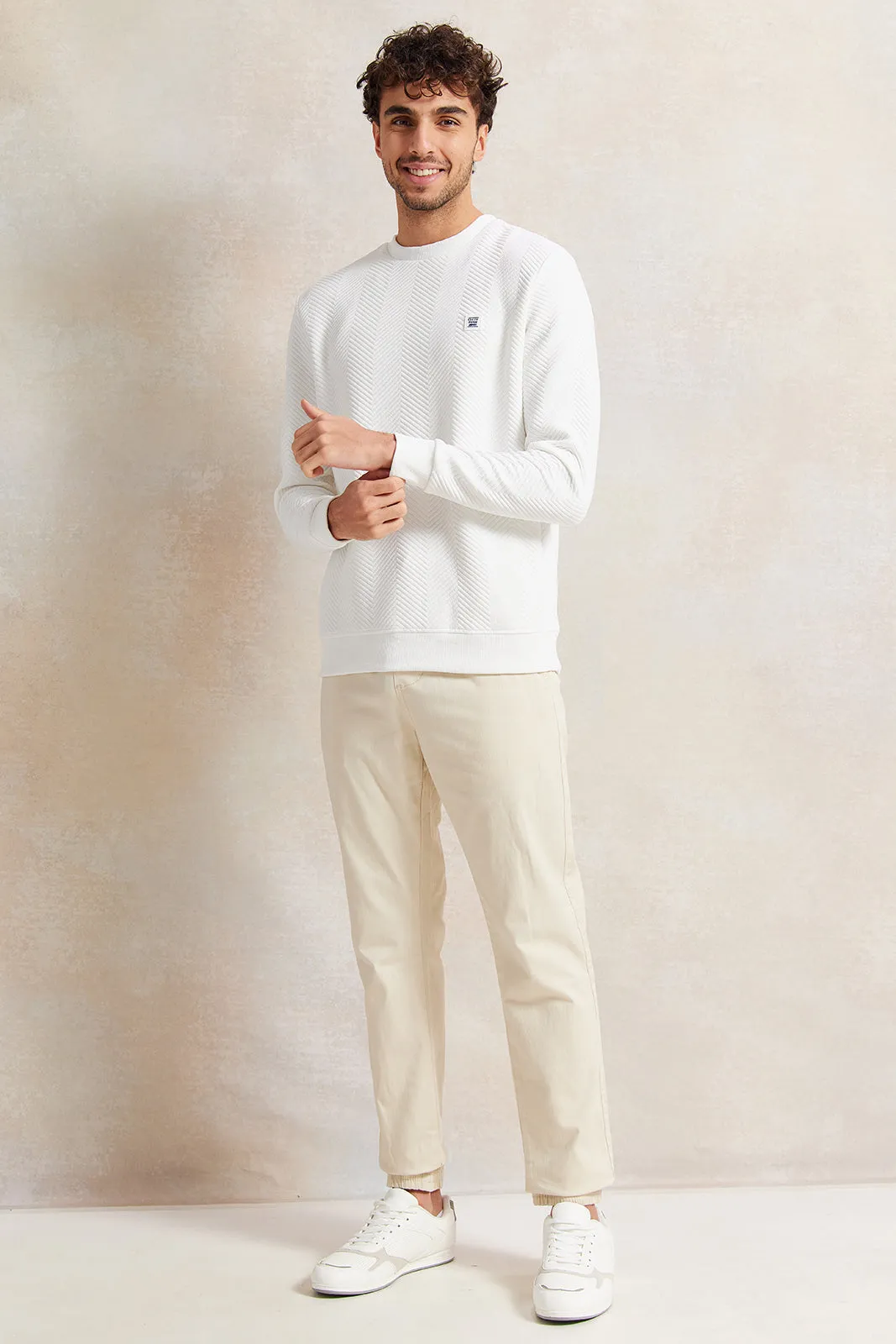 Men White Jacquard Sweatshirt