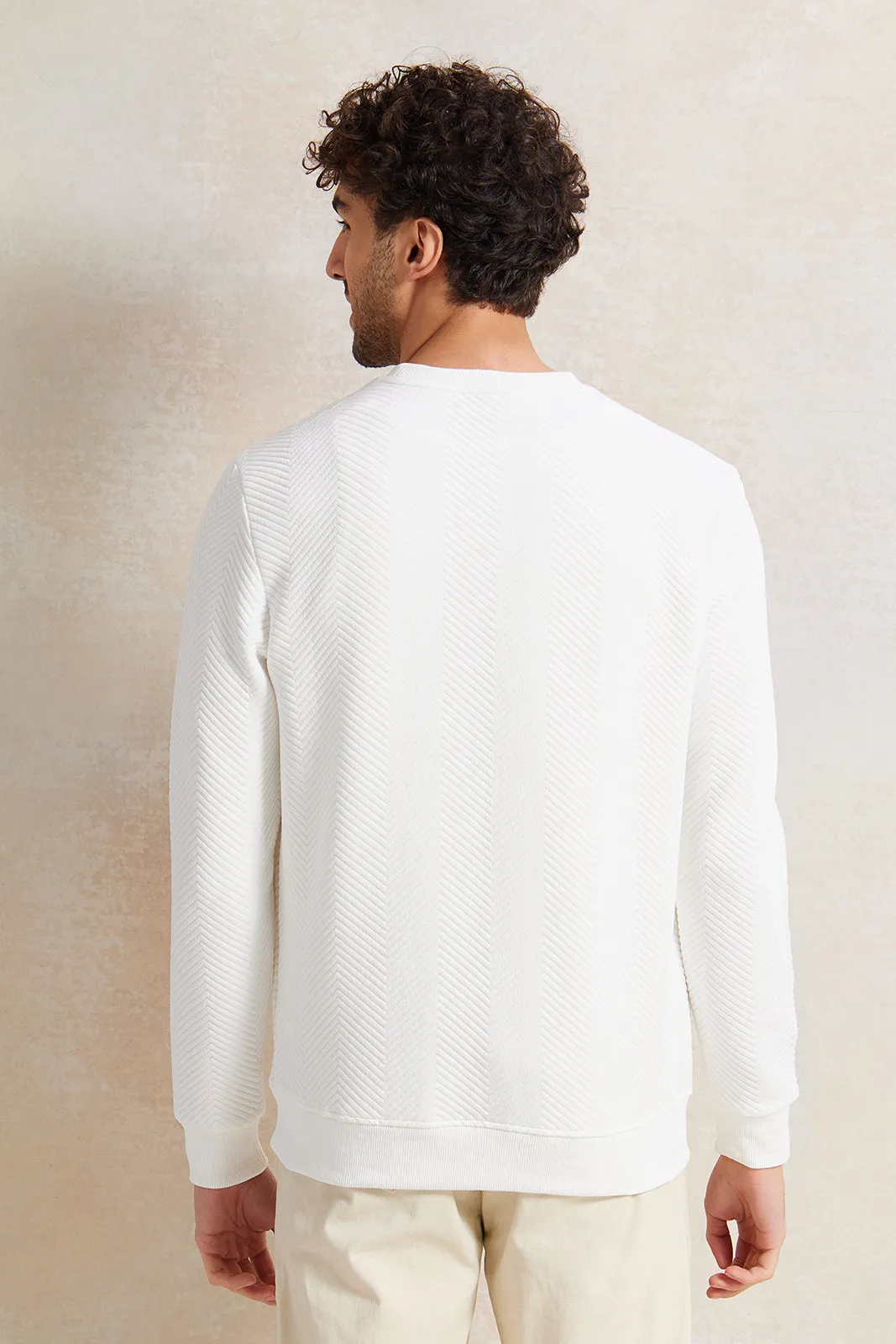 Men White Jacquard Sweatshirt