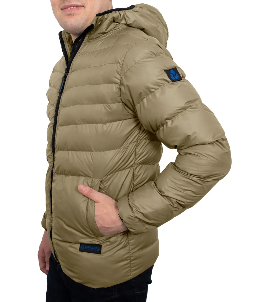 Mens Beige Puffer Jacket with Hood