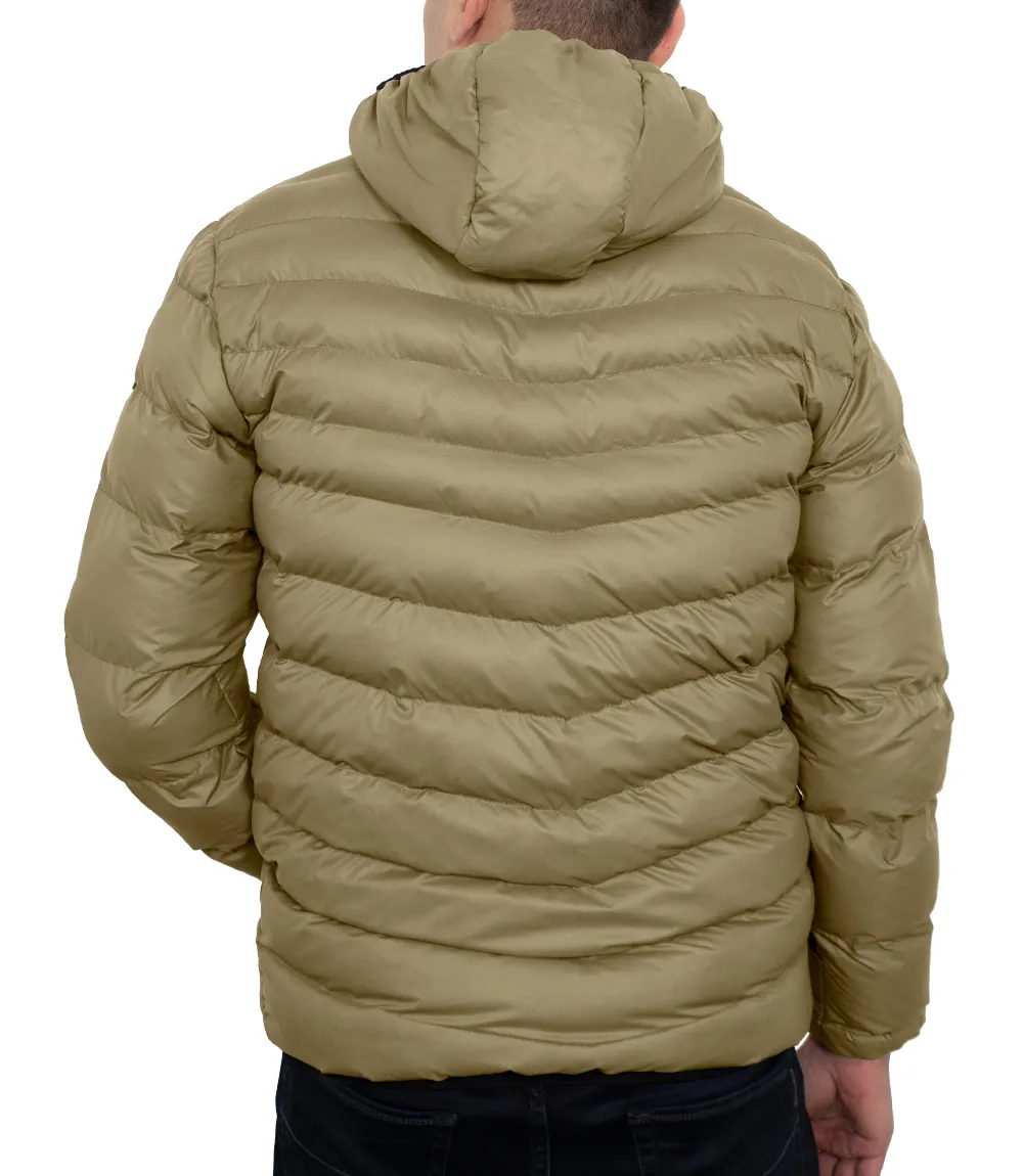 Mens Beige Puffer Jacket with Hood