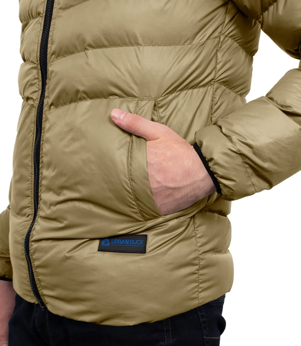 Mens Beige Puffer Jacket with Hood