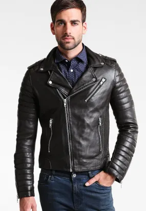 Men’s Black Leather Biker Jacket