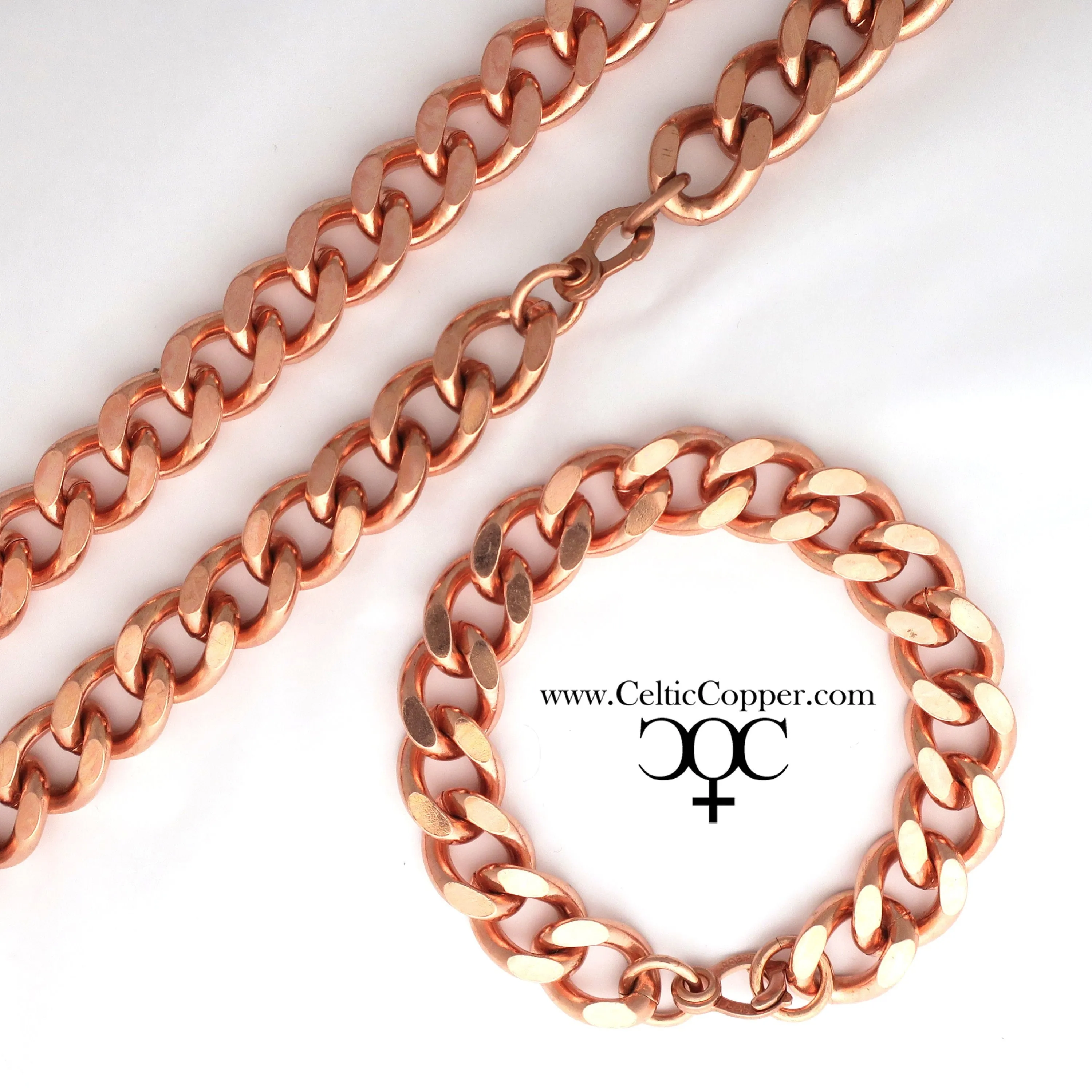 Men's Copper Chain Set Chunky 16mm Copper Cuban Curb Chain Set SET162 Solid Copper 20 Inch Copper Necklace Matching Bracelet Cha