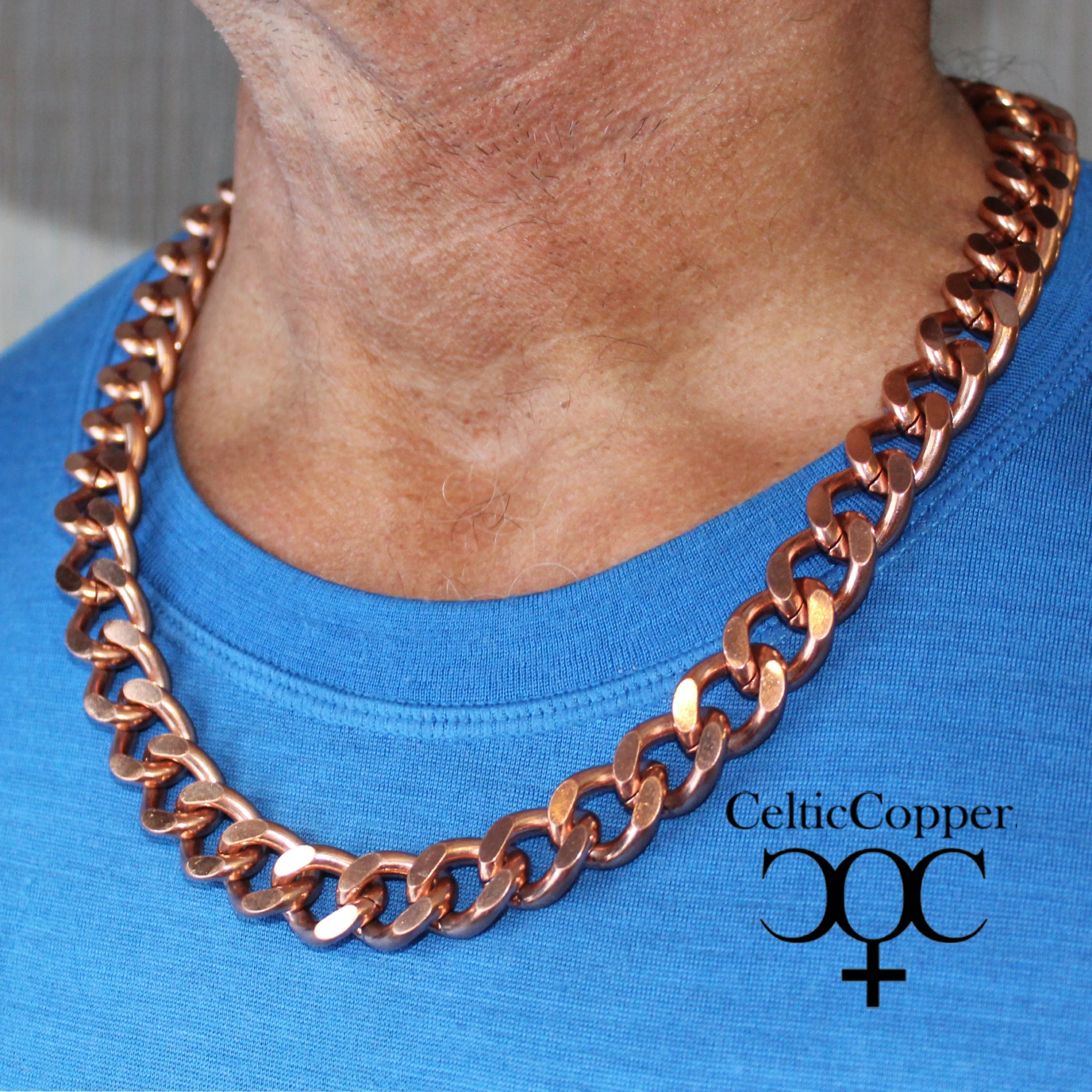 Men's Copper Chain Set Chunky 16mm Copper Cuban Curb Chain Set SET162 Solid Copper 24 Inch Necklace Matching Copper Bracelet Cha