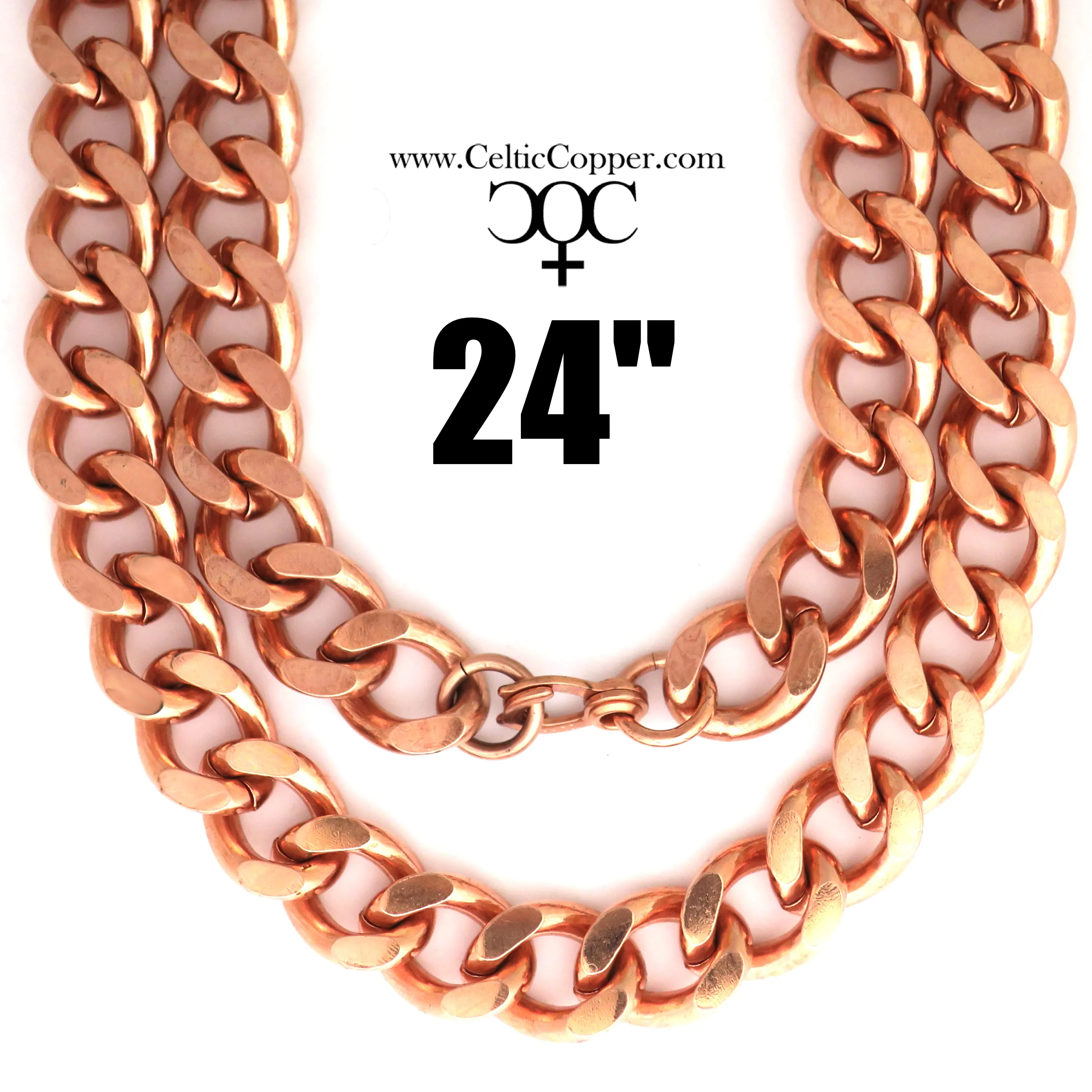 Men's Copper Chain Set Chunky 16mm Copper Cuban Curb Chain Set SET162 Solid Copper 24 Inch Necklace Matching Copper Bracelet Cha