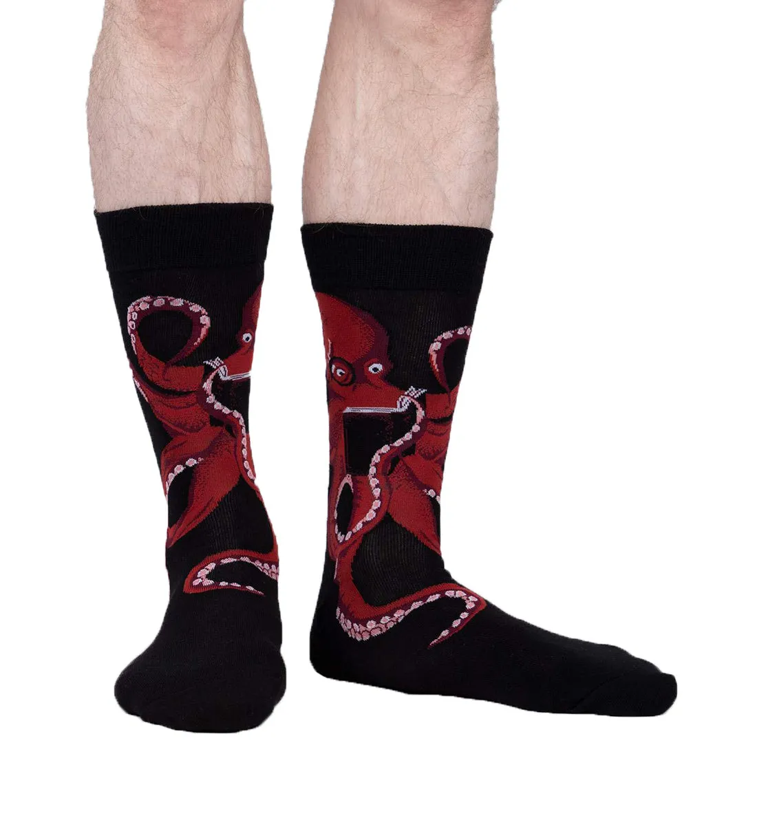 Men's Crew Socks with Prints - The Octive Reader (Black)