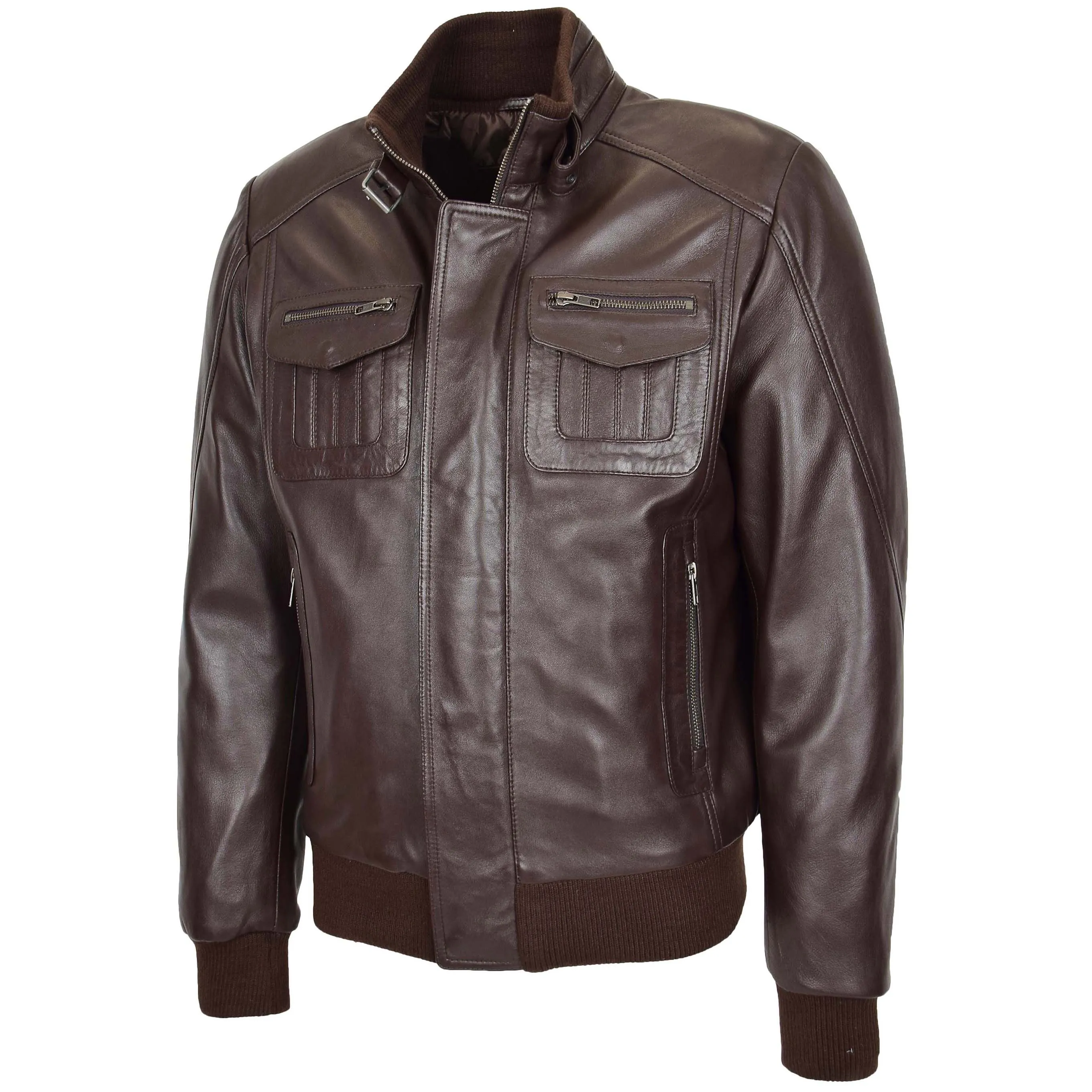 Mens Leather Bomber Flight Jacket Tom Brown