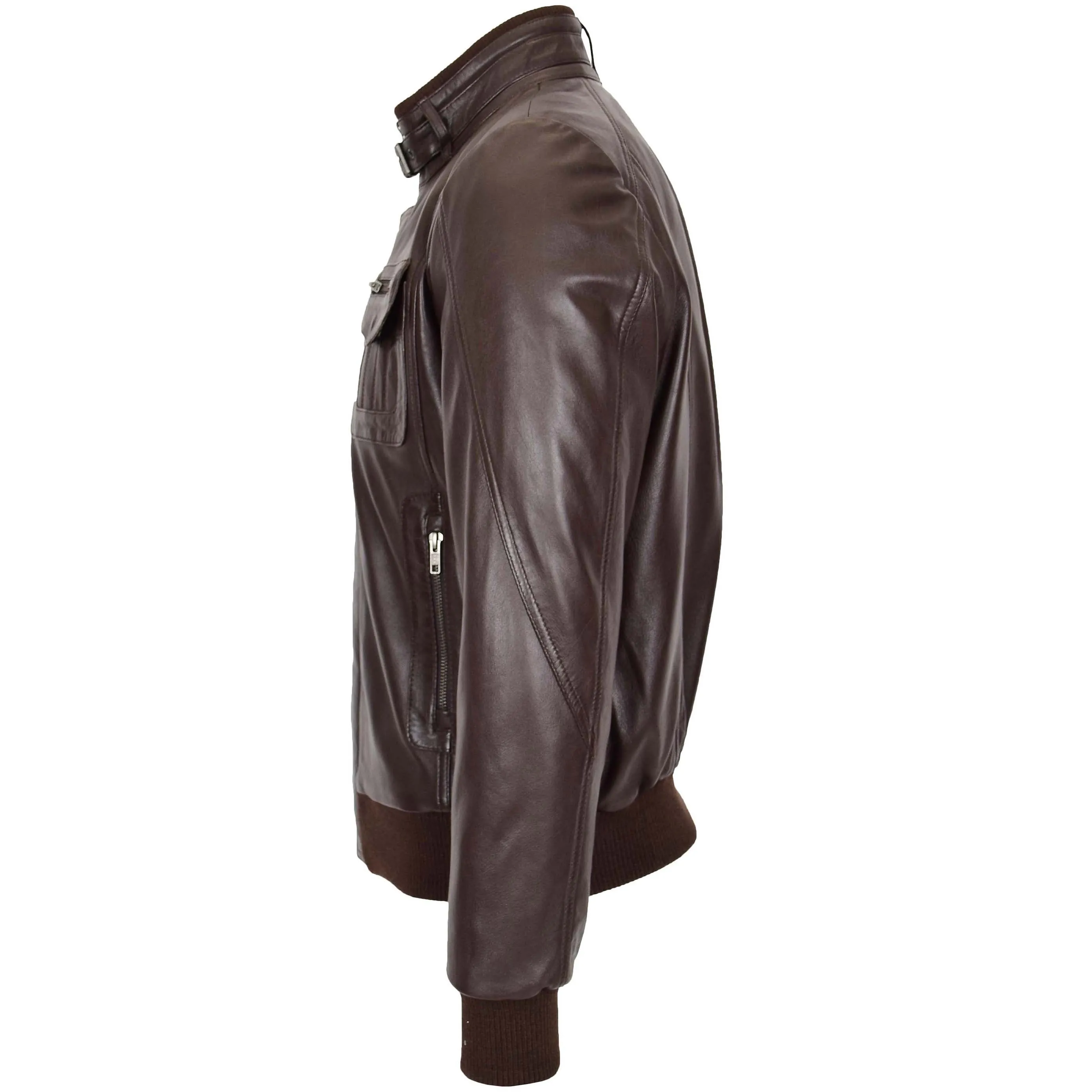 Mens Leather Bomber Flight Jacket Tom Brown