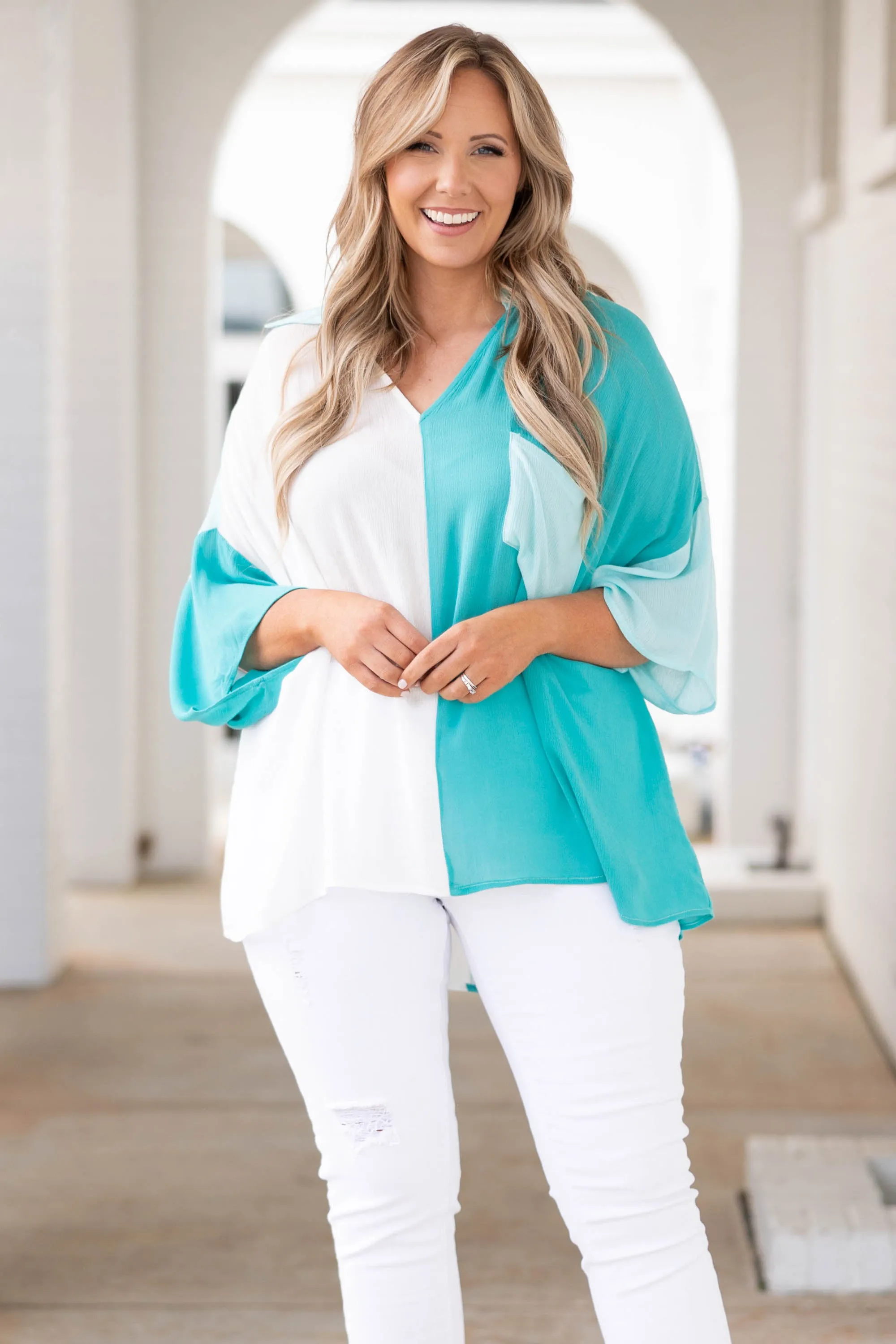 Mint Multicolor Block Top